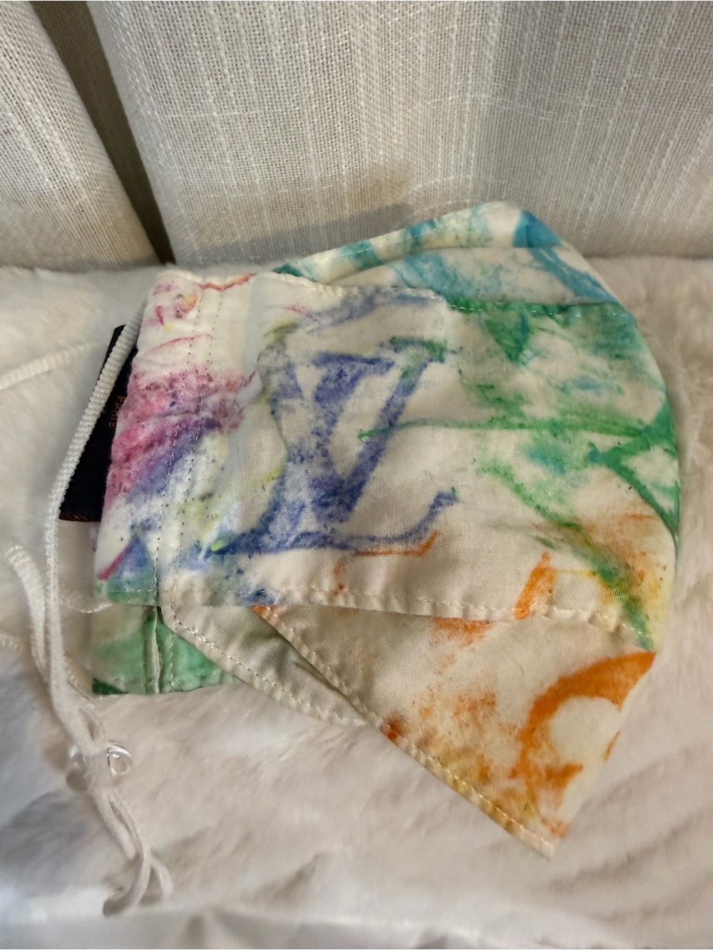 Louis Vuitton White Tie-Dye Logo Face Mask